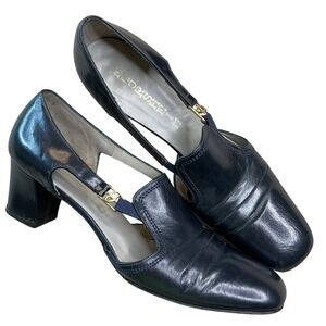 Florsheim Pumps Shoes Womens Size 8 Blue Leather Block Heel Square Toe Vintage